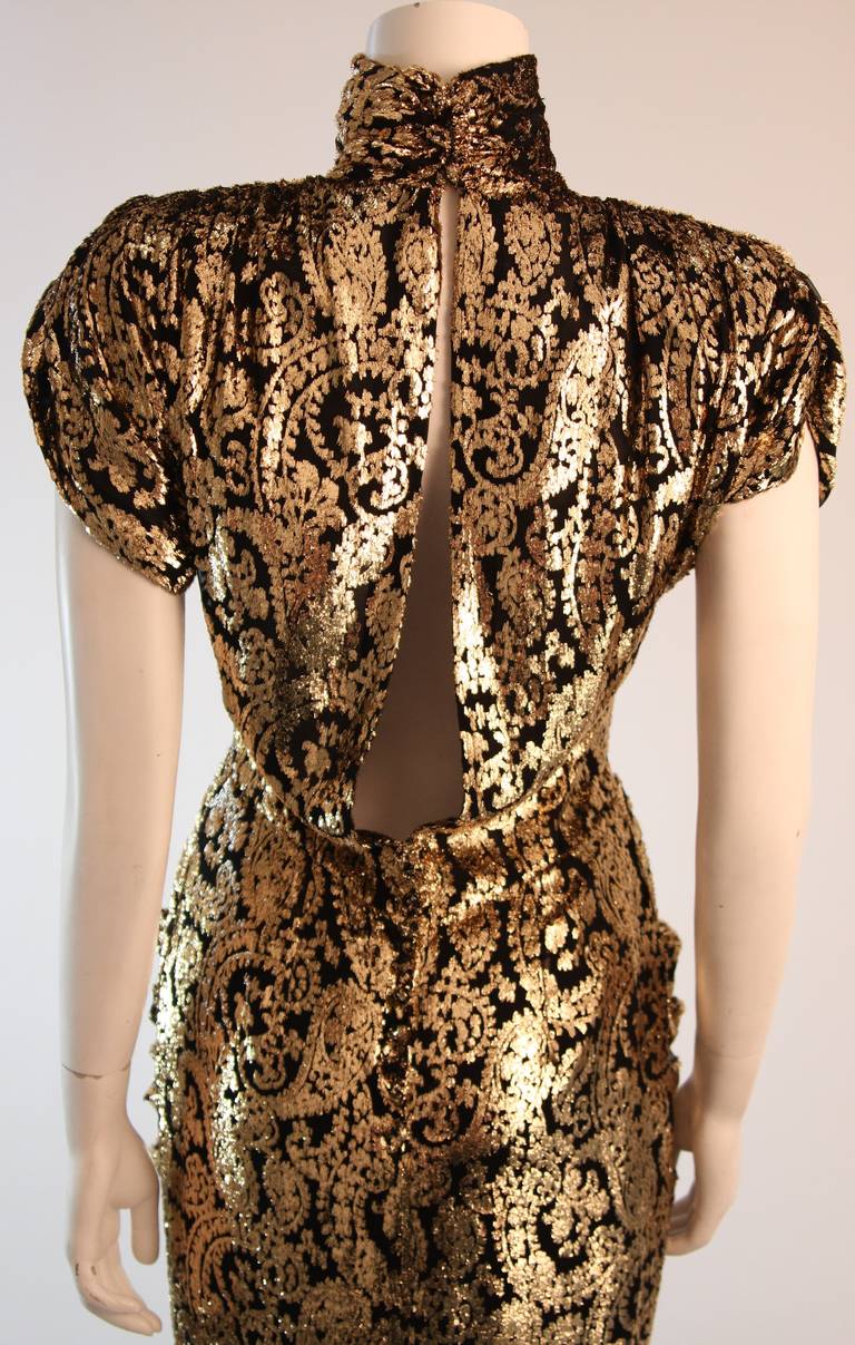 Gorgeous Vicky Tiel Gold and Black Burnout Panne Velvet Gown 3