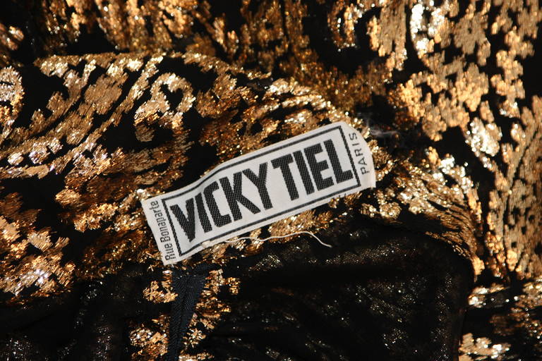 Gorgeous Vicky Tiel Gold and Black Burnout Panne Velvet Gown 4