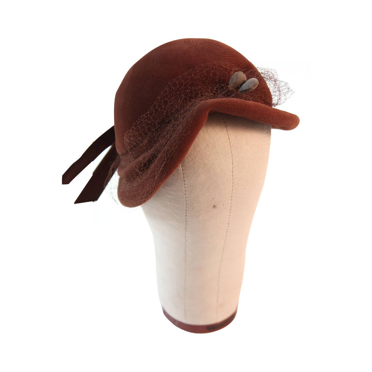 Jacques Fath Fur felt cloche with circular stitched design and bow detail