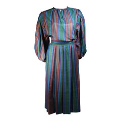 Yves Saint Laurent Silk Skirt and Blouse Ensemble with Vertical Stripes Size 40