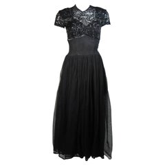 Ceil Chapman Attributed Black Gown with Beaded Bodice Size Small