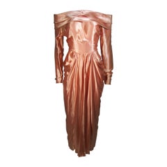 Ceil Chapman Draped Silk Gown in a Peach Champagne Hue Size 4-6