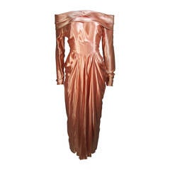 Ceil Chapman Draped Silk Gown in a Peach Champagne Hue Size 4-6 5