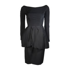 Ceil Chapman Black Draped Princess Seam Peplum Style Waist Dress Size XS