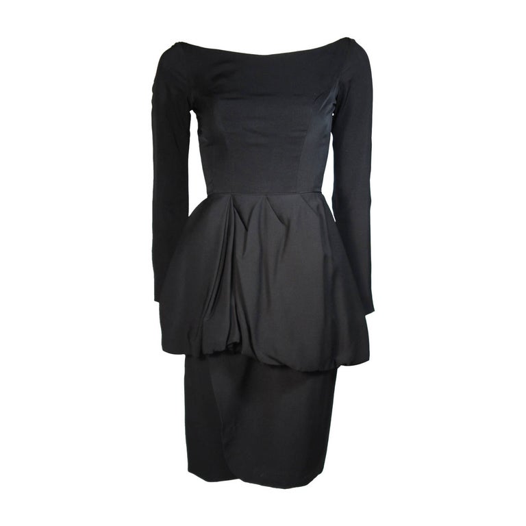 Ceil Chapman Black Draped Princess Seam Peplum Style Waist Dress Size XS For Sale