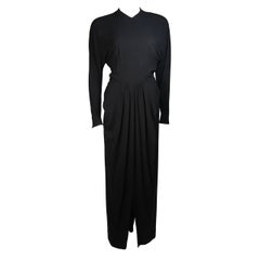 Ceil Chapman Draped Black Silk Crepe Gown Size Small