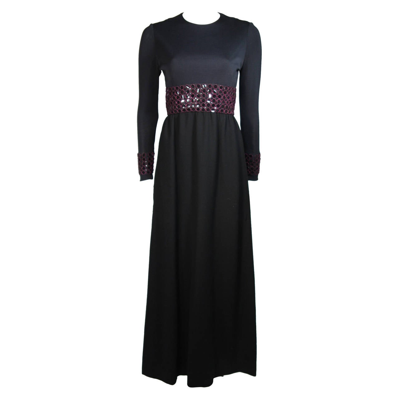 Chester Weinberg Black Long Sleeve Gown With Beaded Waist Size S M For Sale