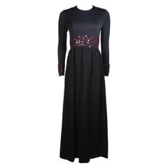 Chester Weinberg Black Long Sleeve Gown With Beaded Waist Size S M