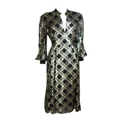 Ceil Chapman Black Silk and Gold Lame Cocktail Dress Size M