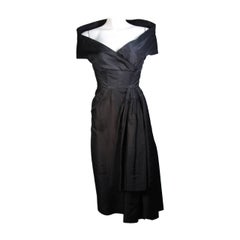 Vintage Ceil Chapman Black Cocktail Dress with Draped Detail Size Small
