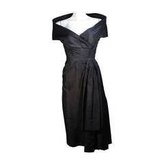 Ceil Chapman Black Cocktail Dress with Draped Detail Size Small 10