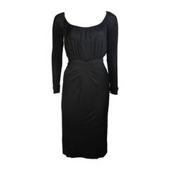 Ceil Chapman Black Silk Crepe Cocktail Dress with Gathers Size 4-6 8