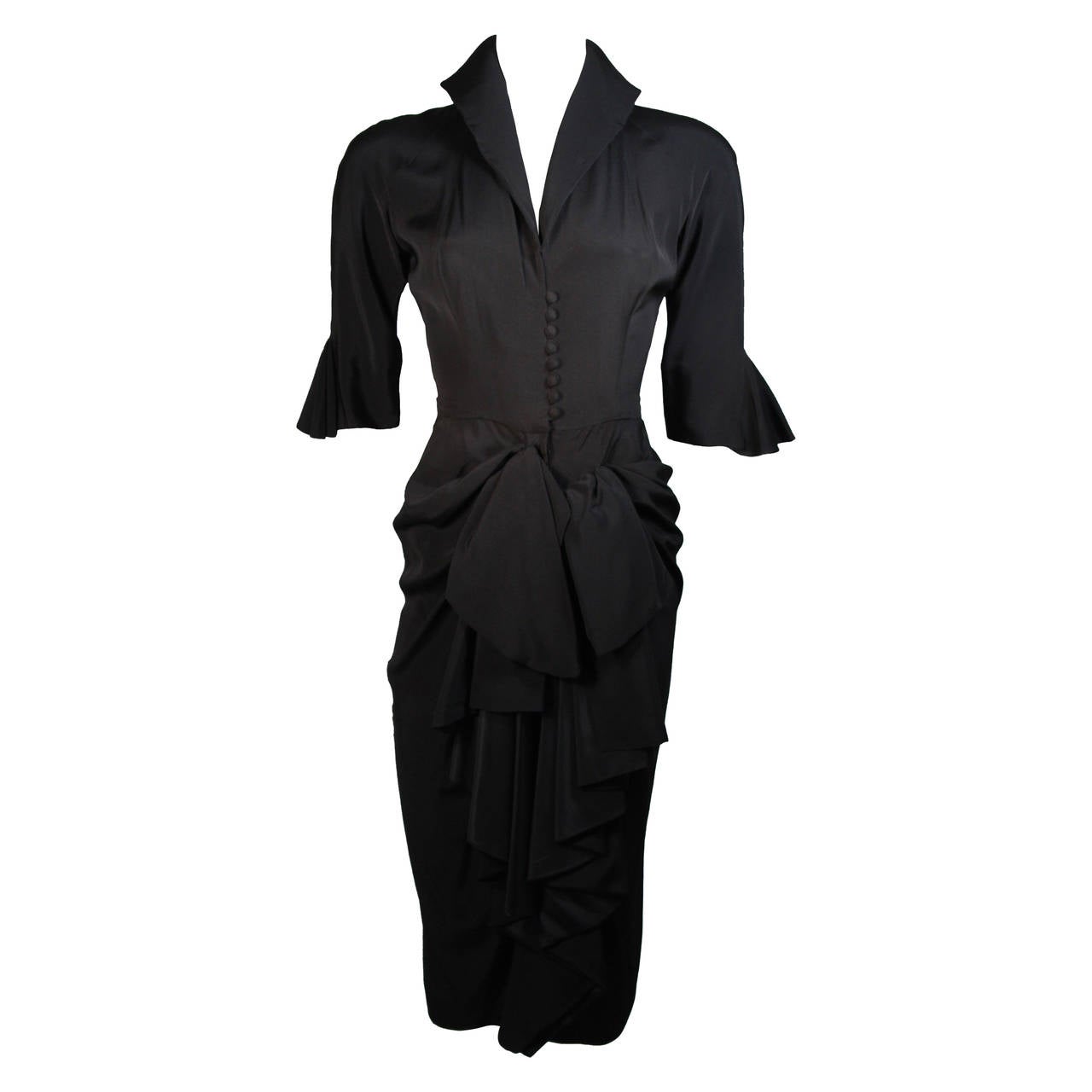 Ceil Chapman Black Cocktail Gown with Bow Detail Size XS For Sale