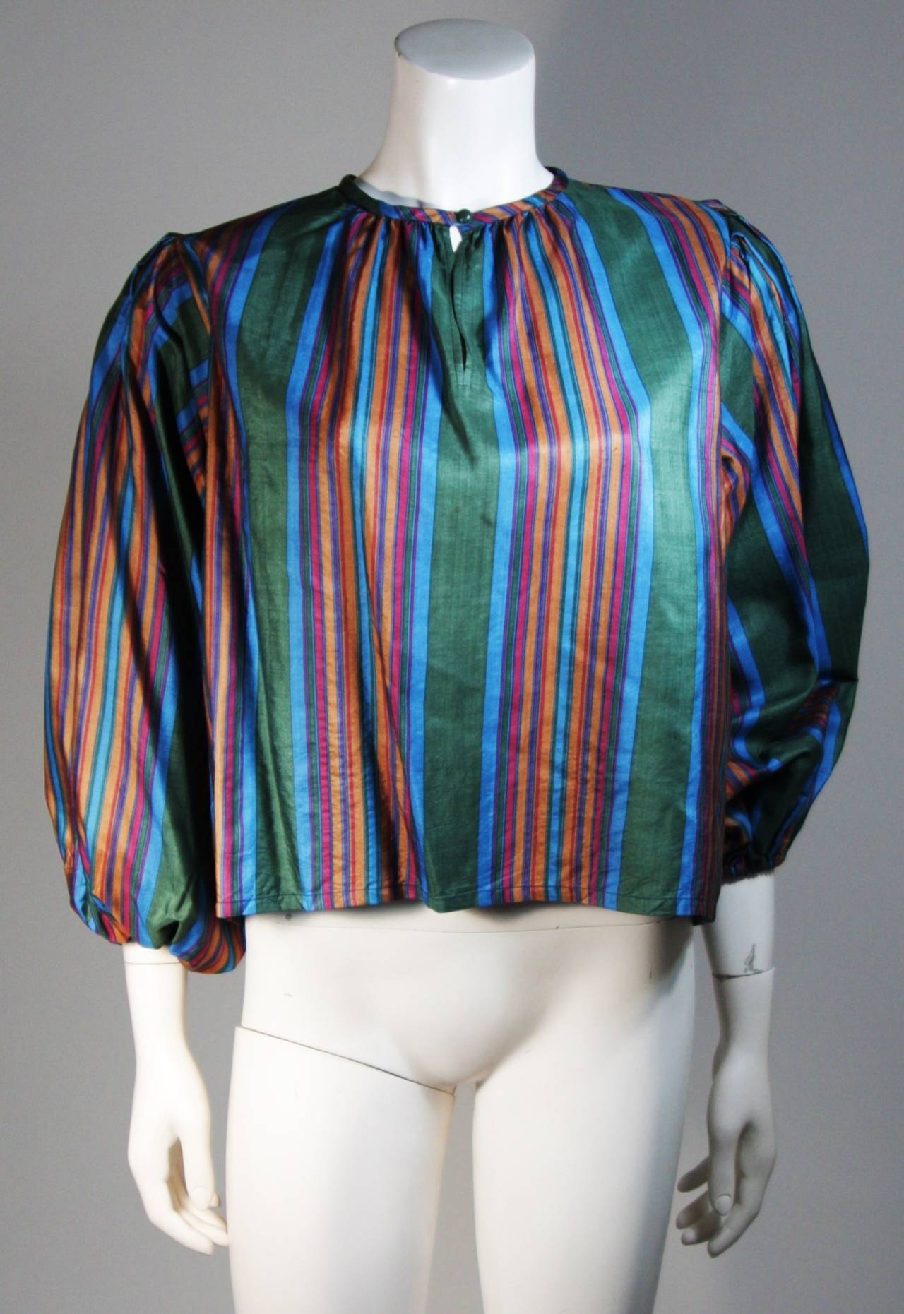 Yves Saint Laurent Silk Skirt and Blouse Ensemble with Vertical Stripes Size 40 3