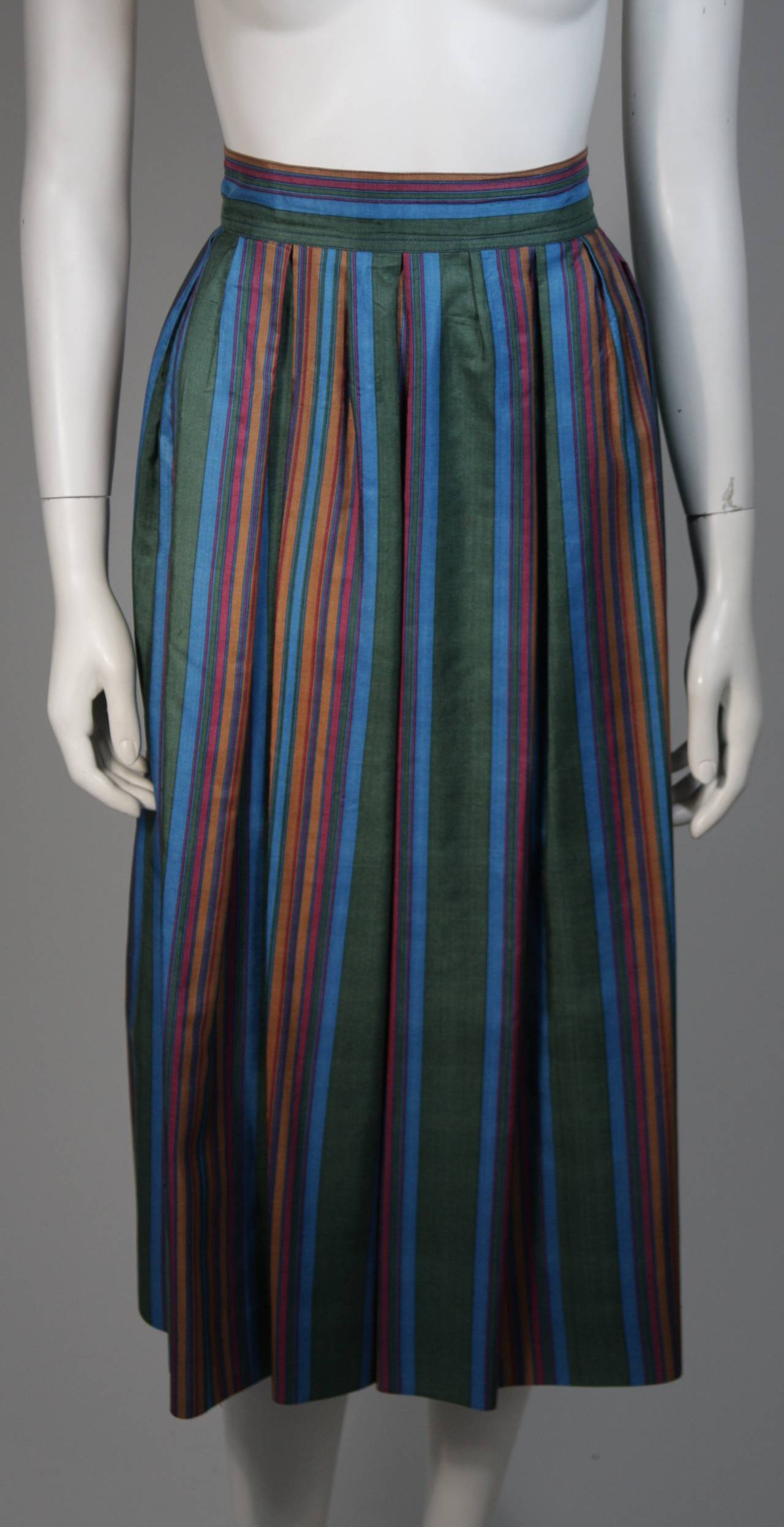 Yves Saint Laurent Silk Skirt and Blouse Ensemble with Vertical Stripes Size 40 4
