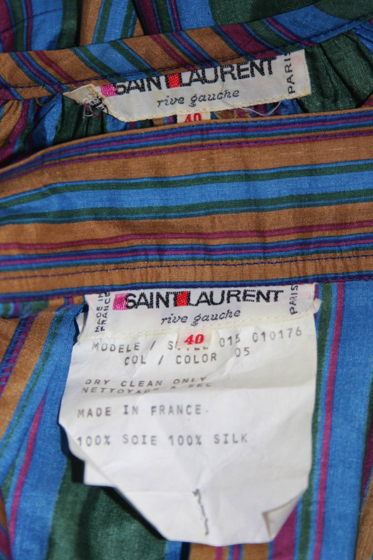 Yves Saint Laurent Silk Skirt and Blouse Ensemble with Vertical Stripes Size 40 5