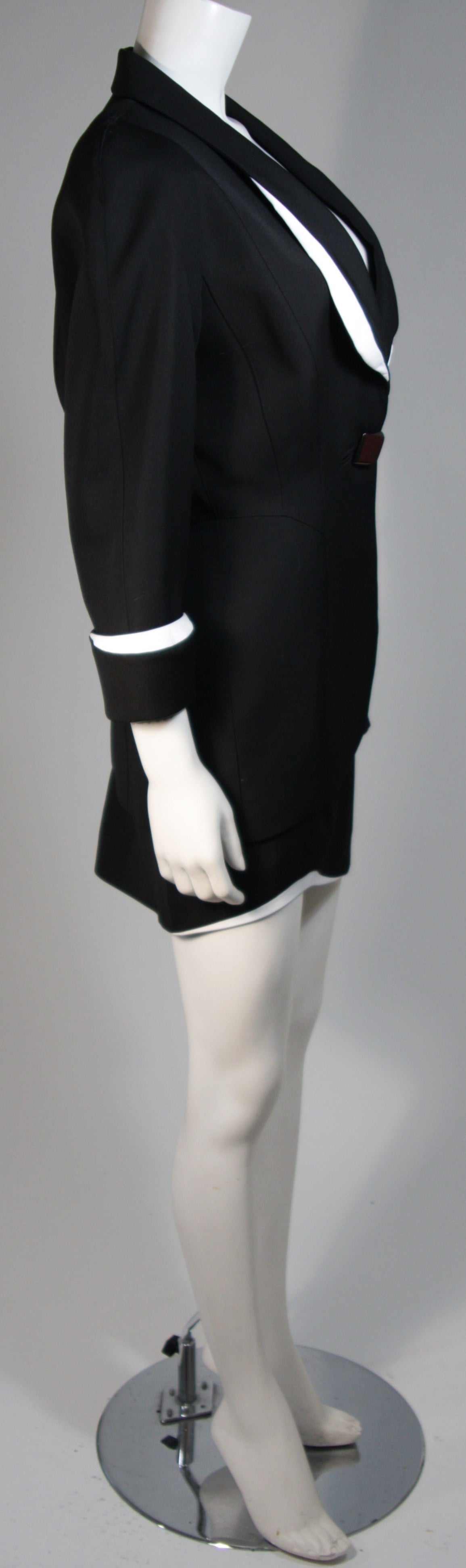 Thierry Mugler Black & White Skirt Suit w.Three Dimensional Lapel & Cuff detail In Excellent Condition For Sale In Los Angeles, CA