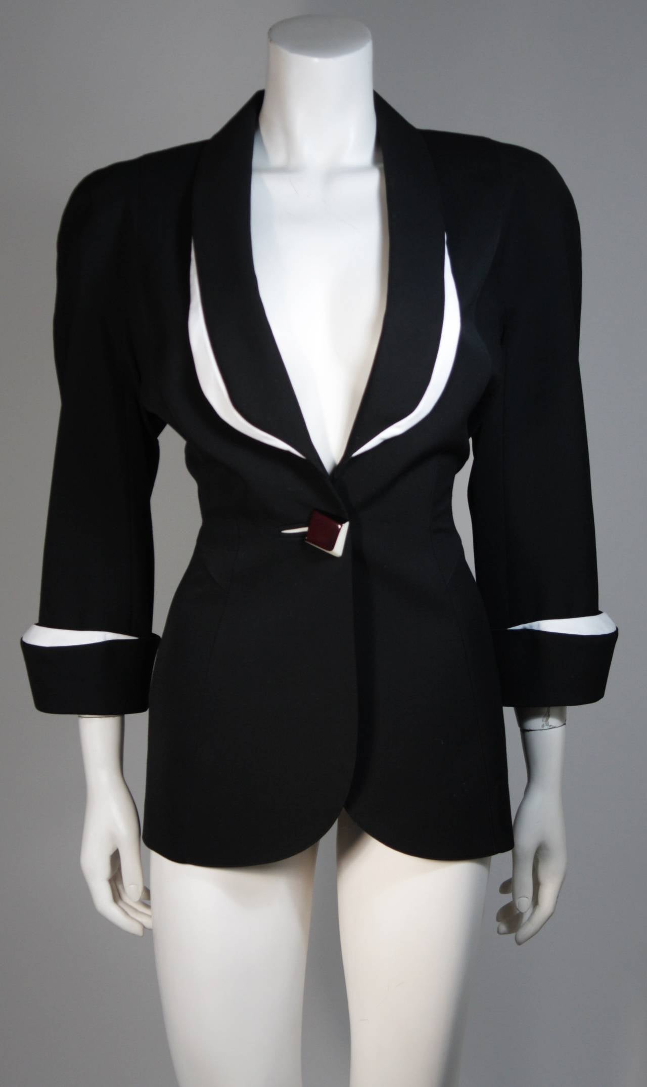Thierry Mugler Black & White Skirt Suit w.Three Dimensional Lapel & Cuff detail For Sale 1