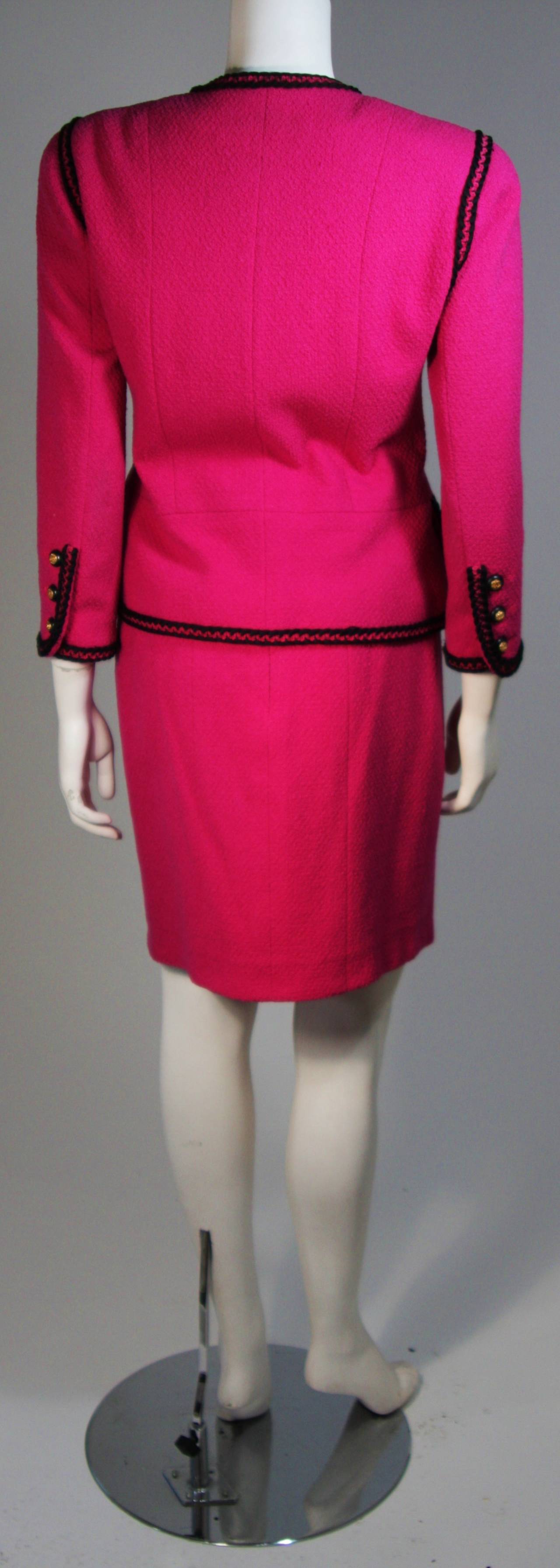 CHANEL 1980's Wool Fuschia Skirt Suit with Black Trim Size 38 1