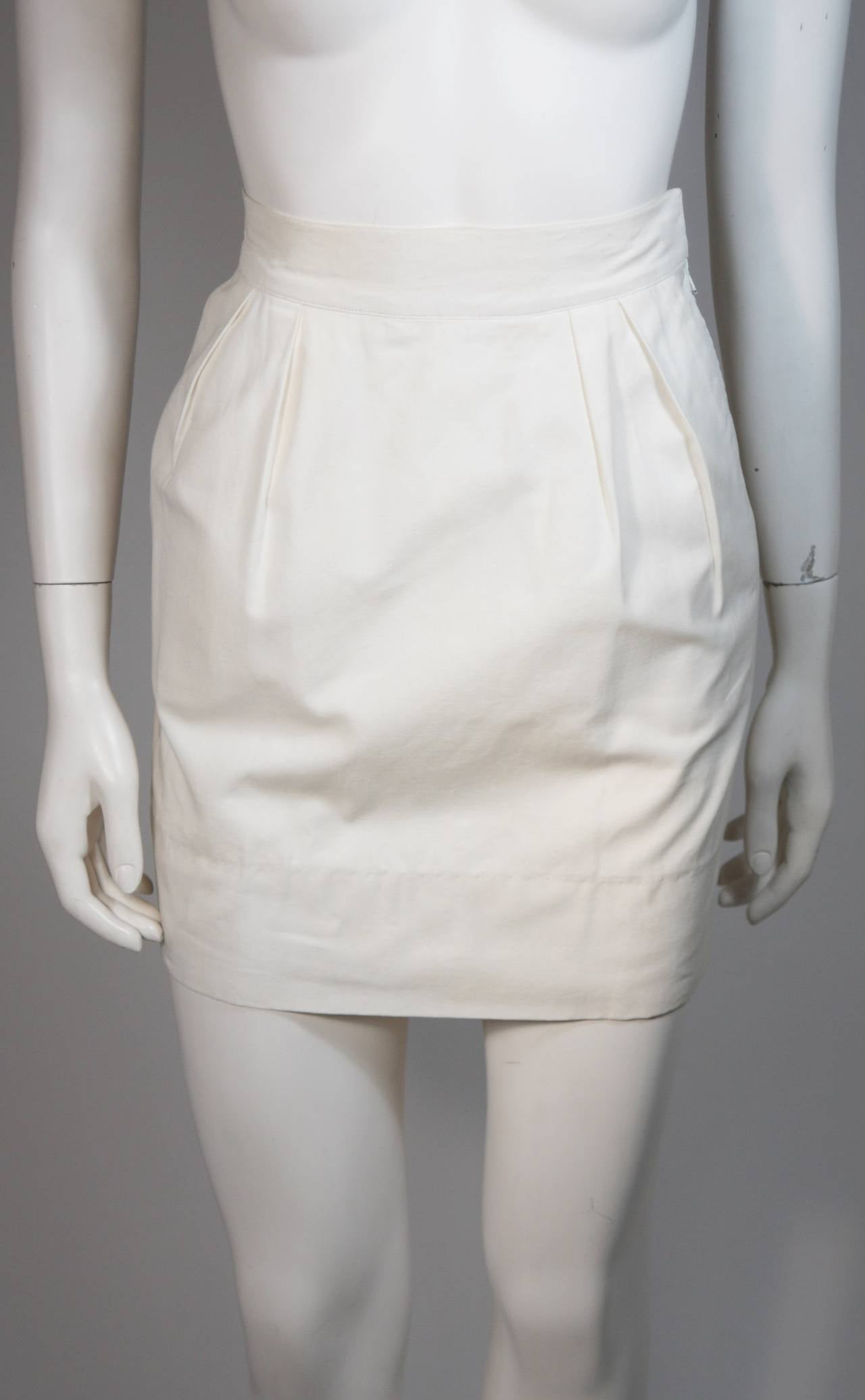 HERMES Khaki & White Safari Style Skirt Suit Size 2-4 3
