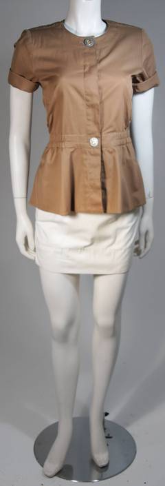 HERMES Khaki & White Safari Style Skirt Suit Size 2-4