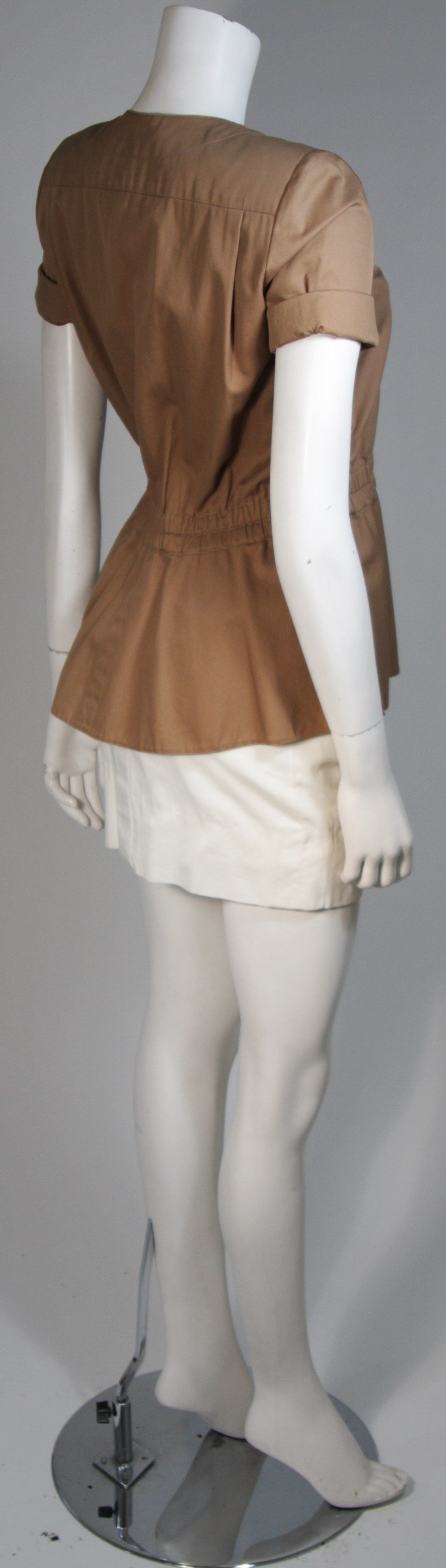 Women's HERMES Khaki & White Safari Style Skirt Suit Size 2-4