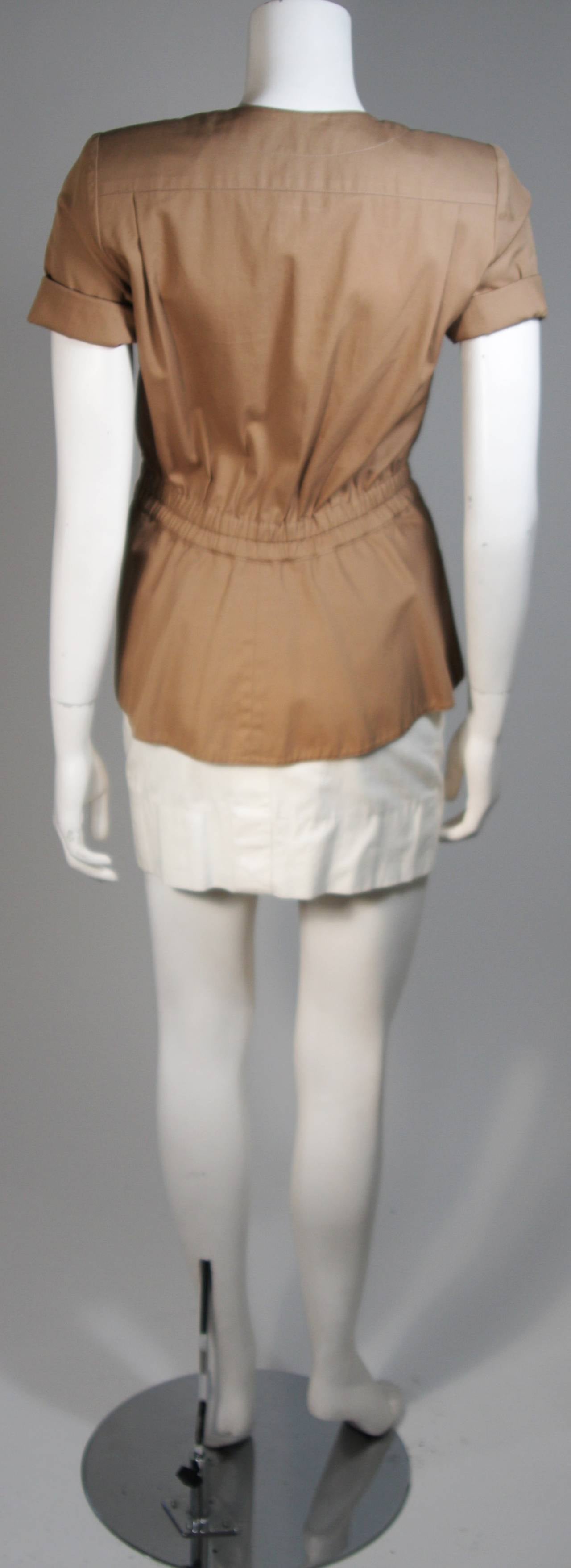 HERMES Khaki & White Safari Style Skirt Suit Size 2-4 1