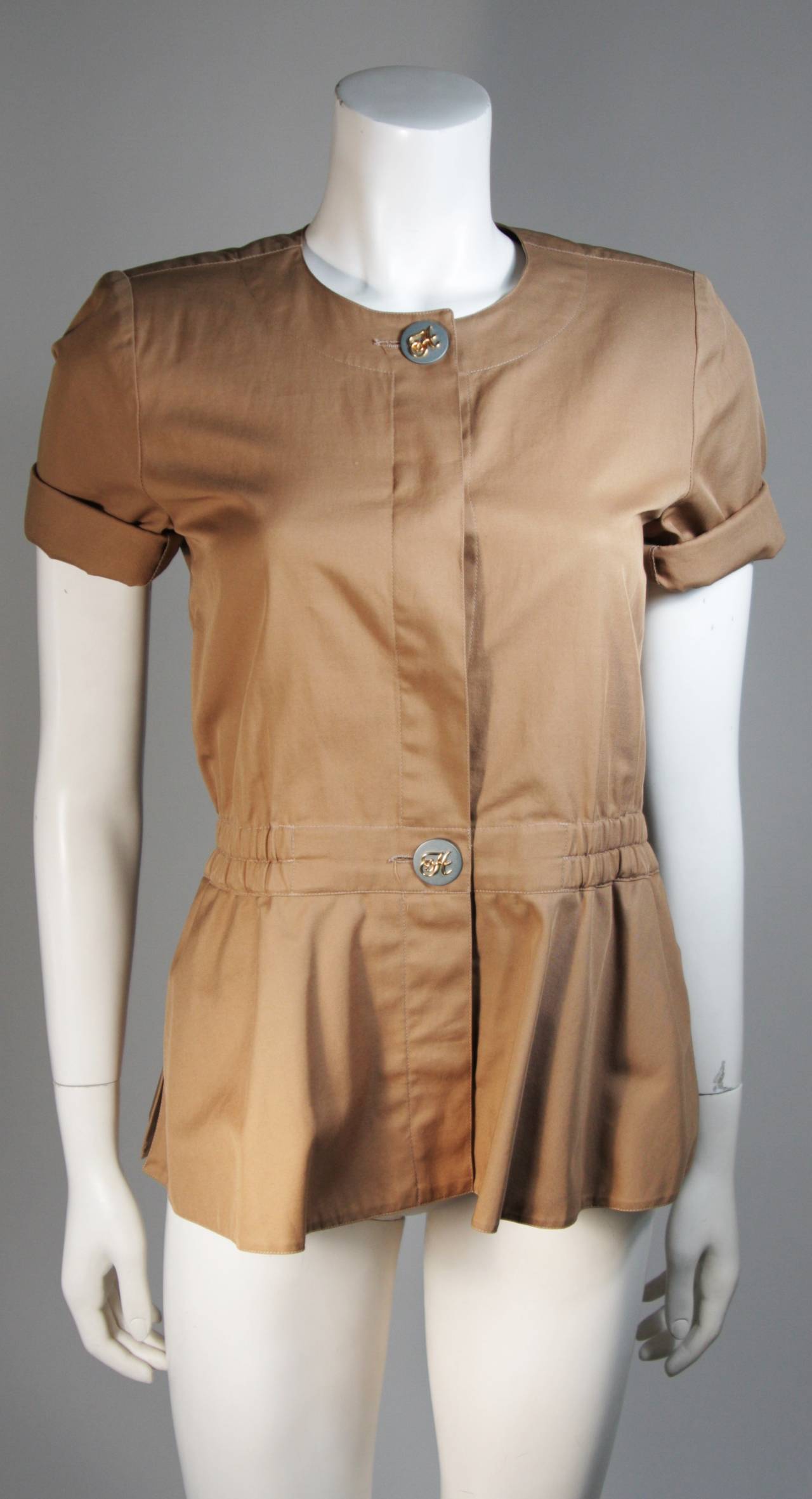 HERMES Khaki & White Safari Style Skirt Suit Size 2-4 2