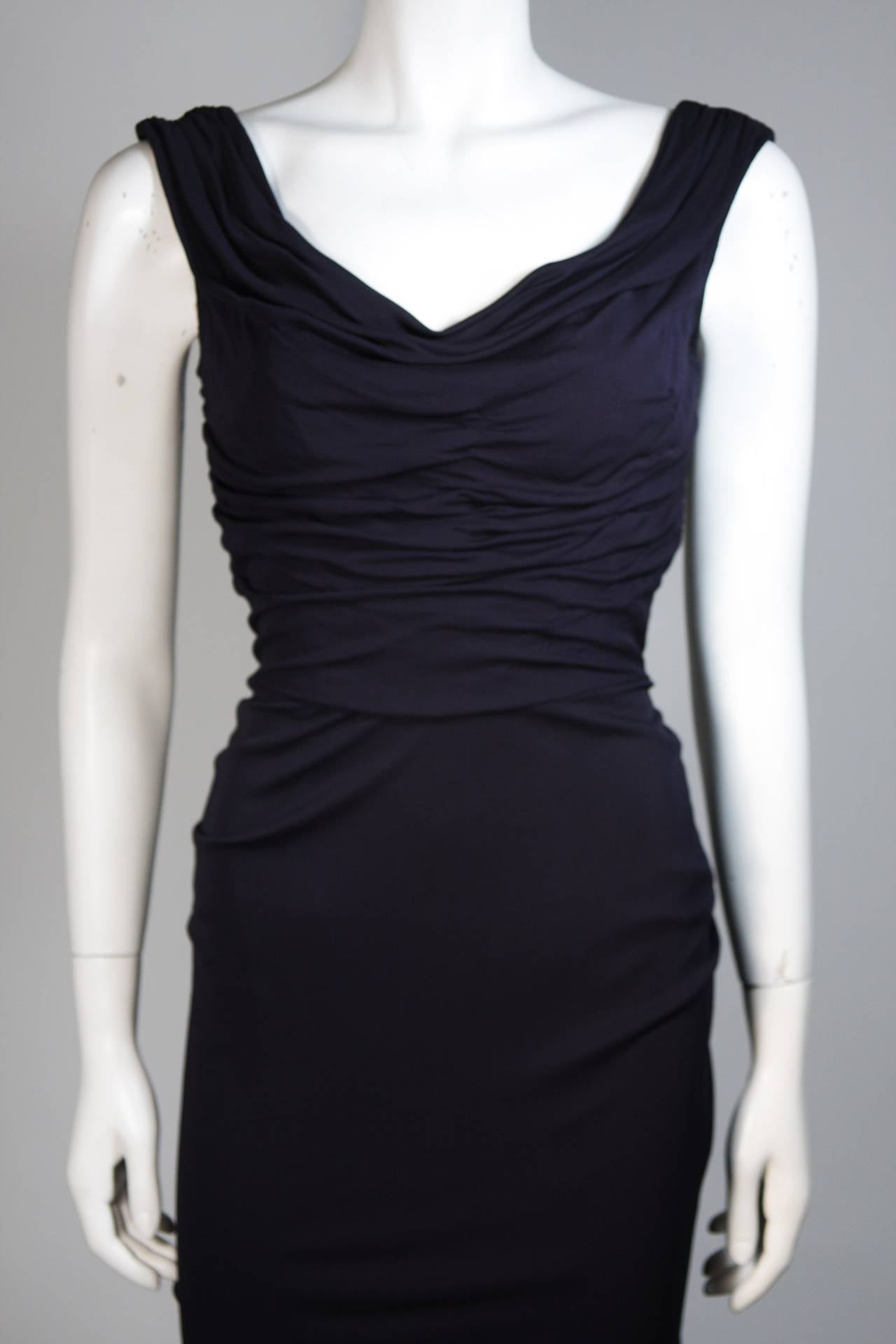 Ceil Chapman Marineblaues drapiertes Jersey-Kleid, Größe Small (Schwarz) im Angebot