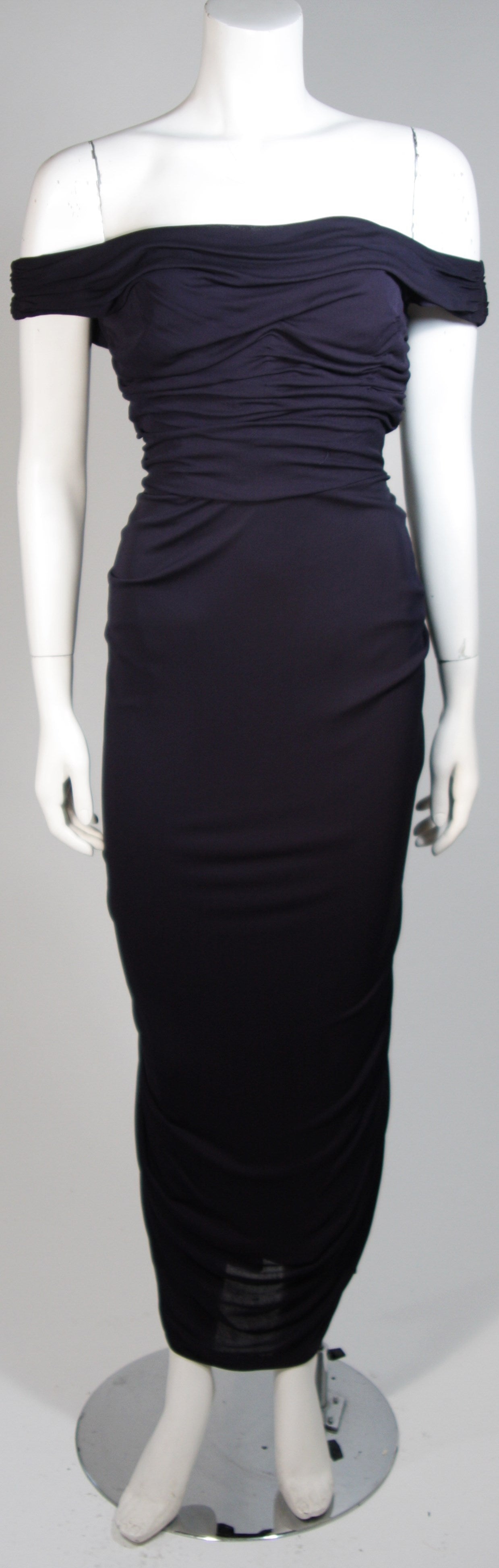 Ceil Chapman Navy Draped Jersey Gown Size Small In Excellent Condition For Sale In Los Angeles, CA