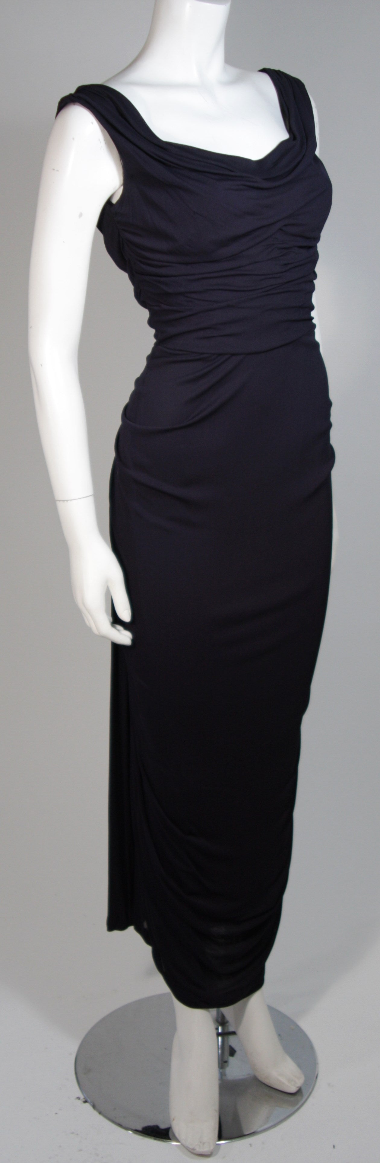 Ceil Chapman Marineblaues drapiertes Jersey-Kleid, Größe Small Damen im Angebot