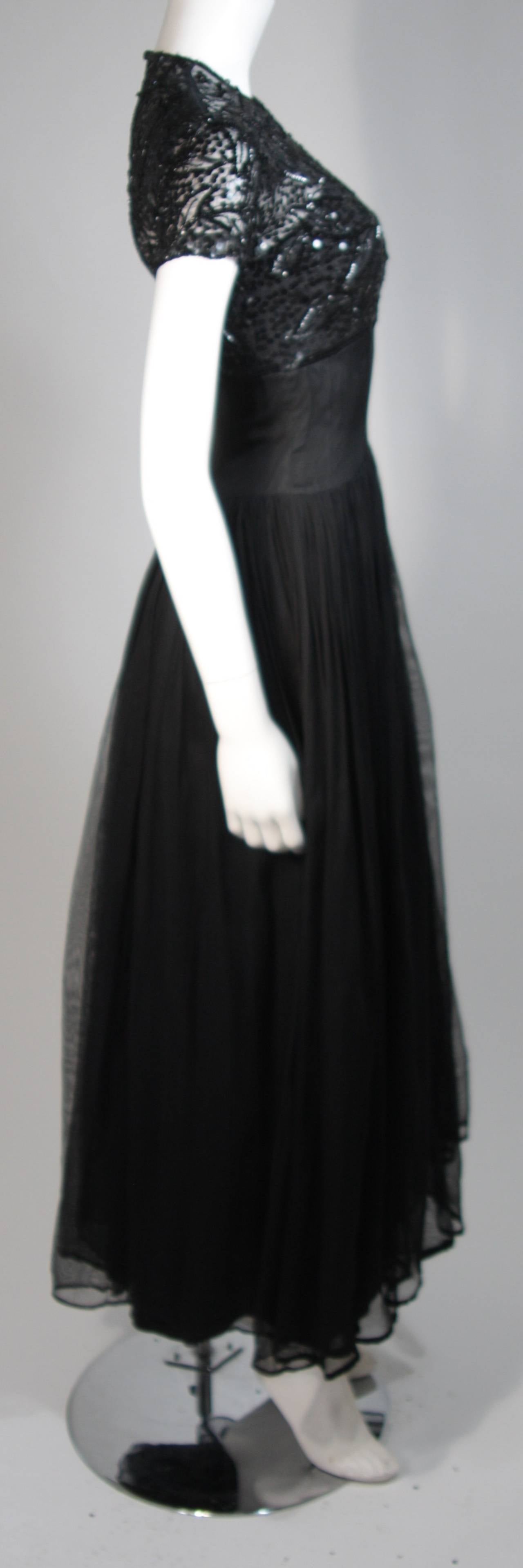 Ceil Chapman Attributed Black Gown with Beaded Bodice Size Small For Sale 2