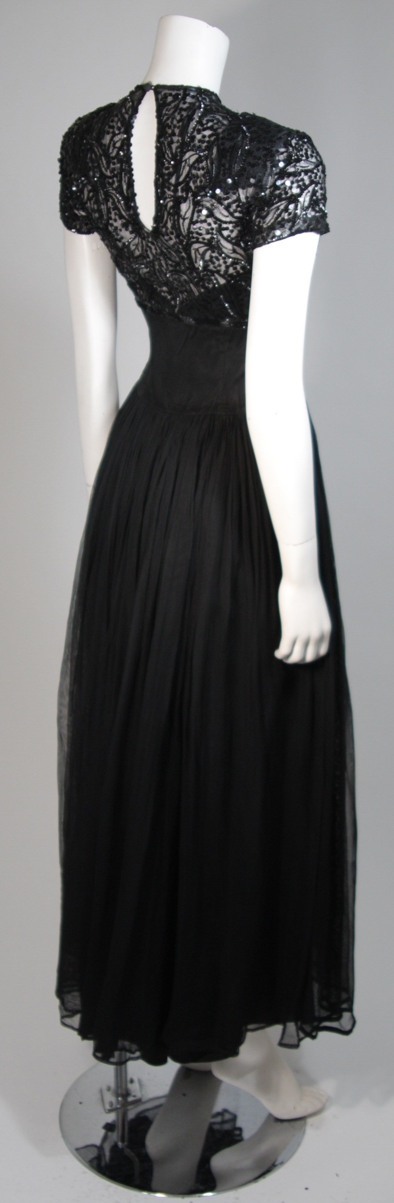 Ceil Chapman Attributed Black Gown with Beaded Bodice Size Small For Sale 3