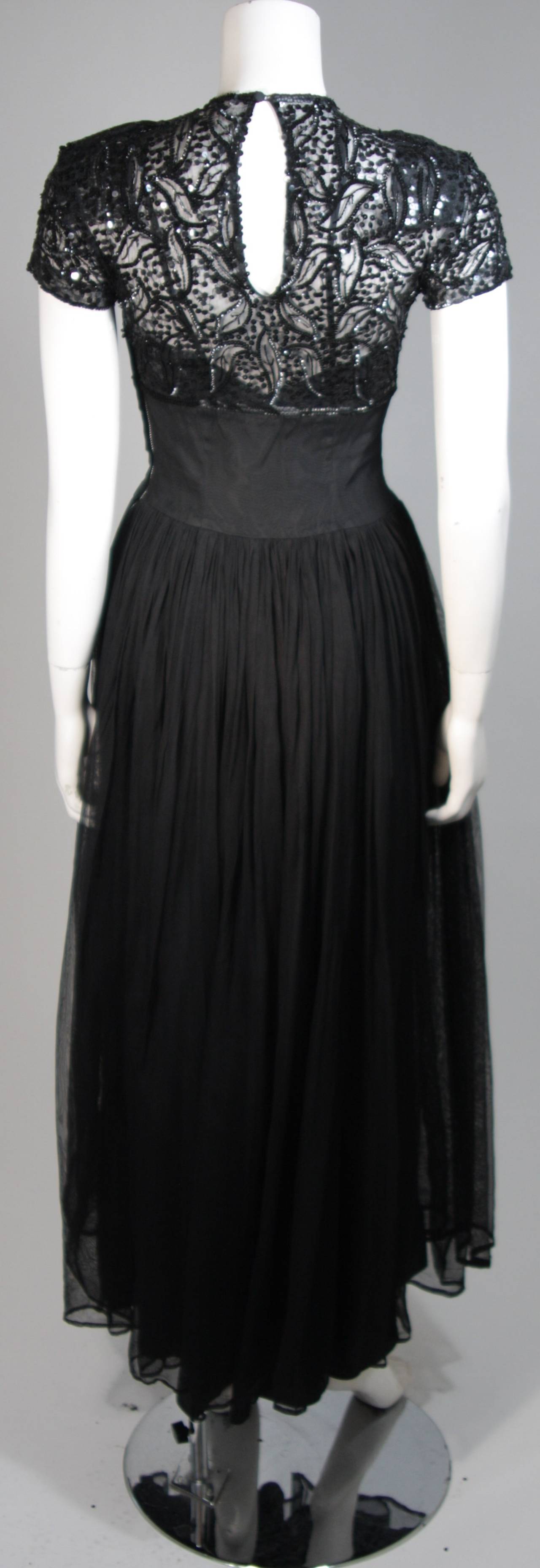 Ceil Chapman Attributed Black Gown with Beaded Bodice Size Small For Sale 4