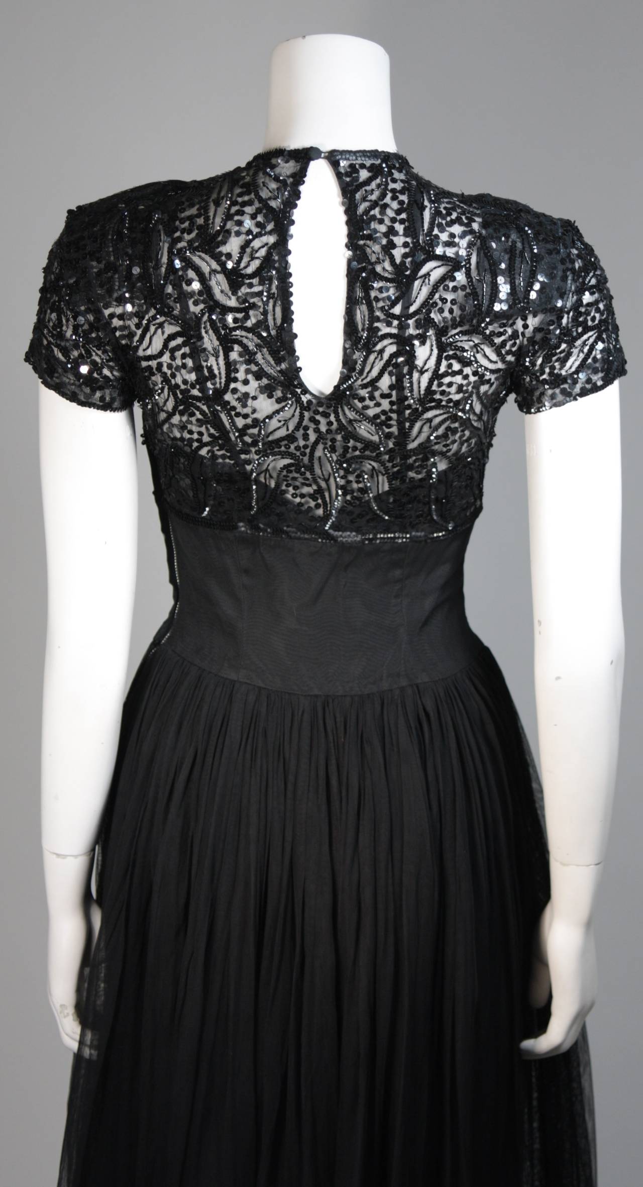 Ceil Chapman Attributed Black Gown with Beaded Bodice Size Small For Sale 5