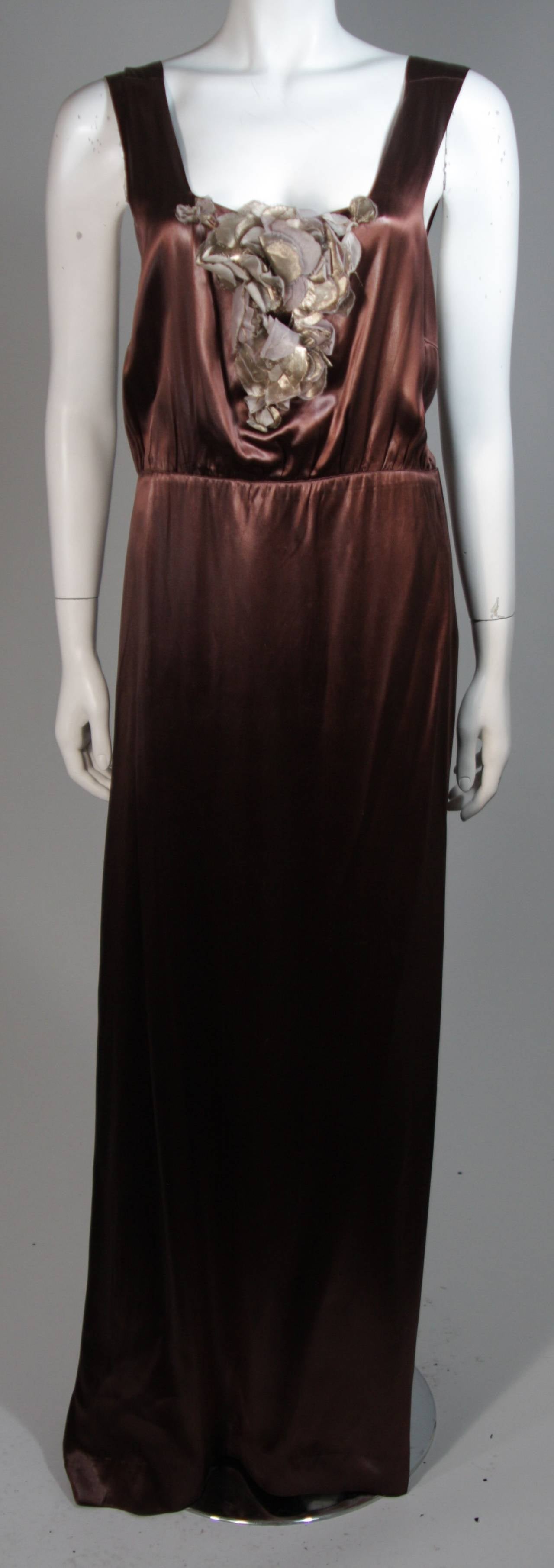Women's Madame Eme 1920's Custom Brown Silk Gown with Boler Size Small For Sale