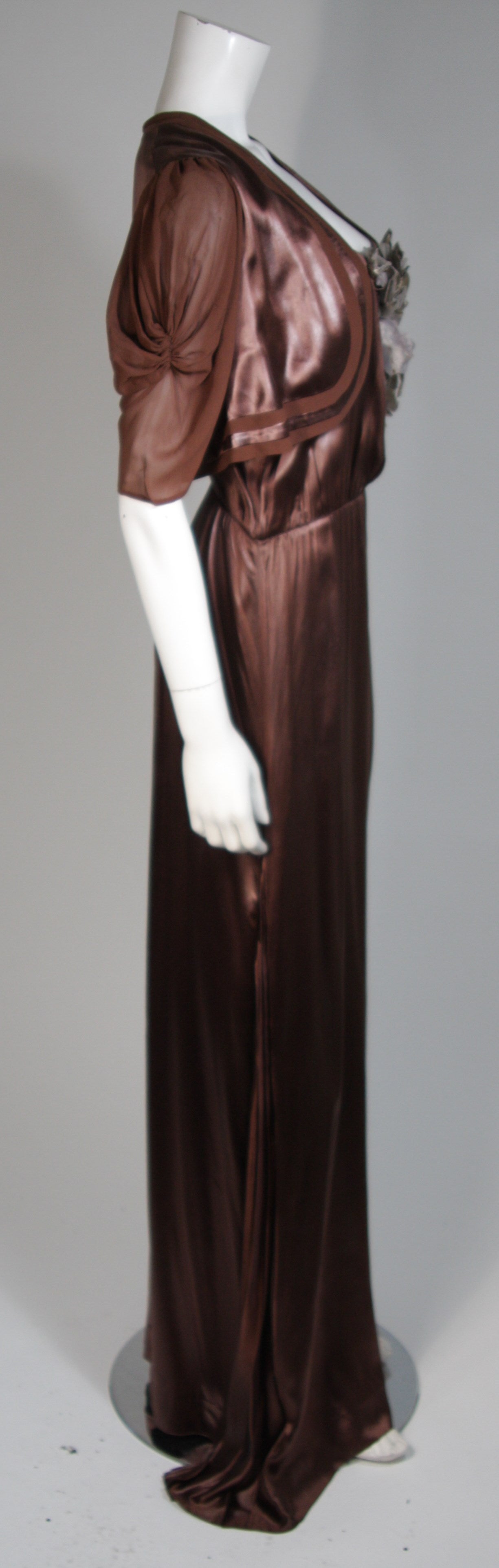 Madame Eme - Robe en soie marron sur mesure avec boléro, taille S, années 1920 Pour femmes en vente