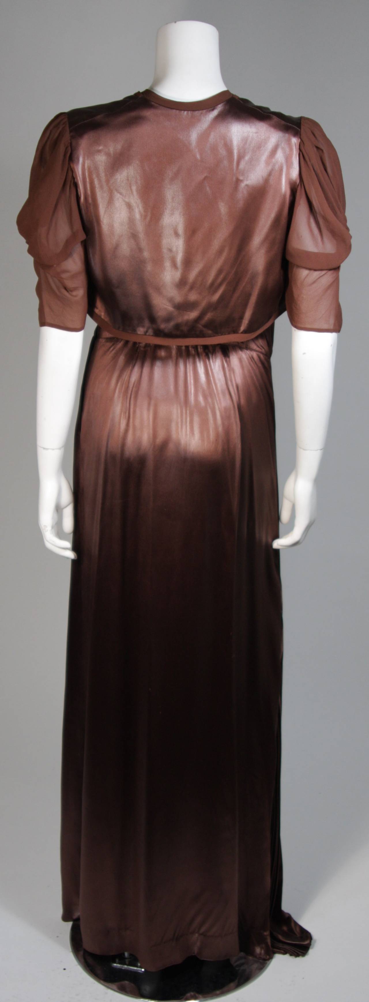 Madame Eme - Robe en soie marron sur mesure avec boléro, taille S, années 1920 en vente 1