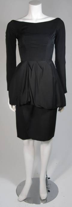 Ceil Chapman Black Draped Princess Seam Peplum Style Waist Dress Size XS