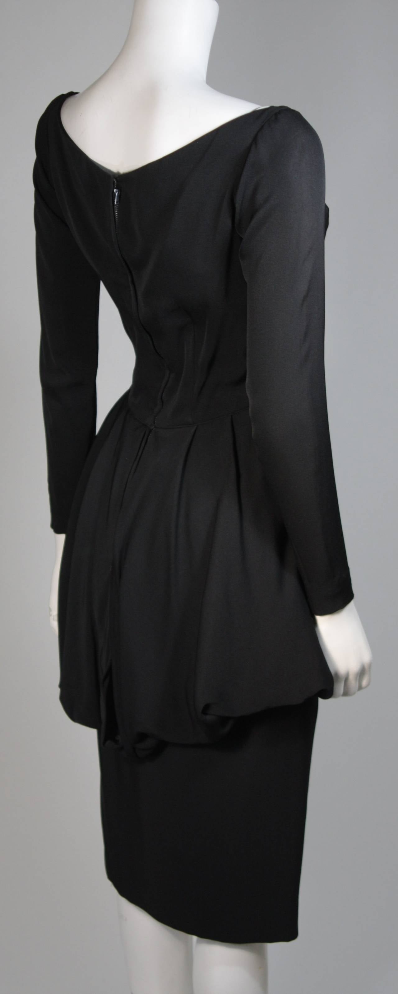 Ceil Chapman 1950's Black Cocktail Dress with Draped Peplum Detail Size Small For Sale 3
