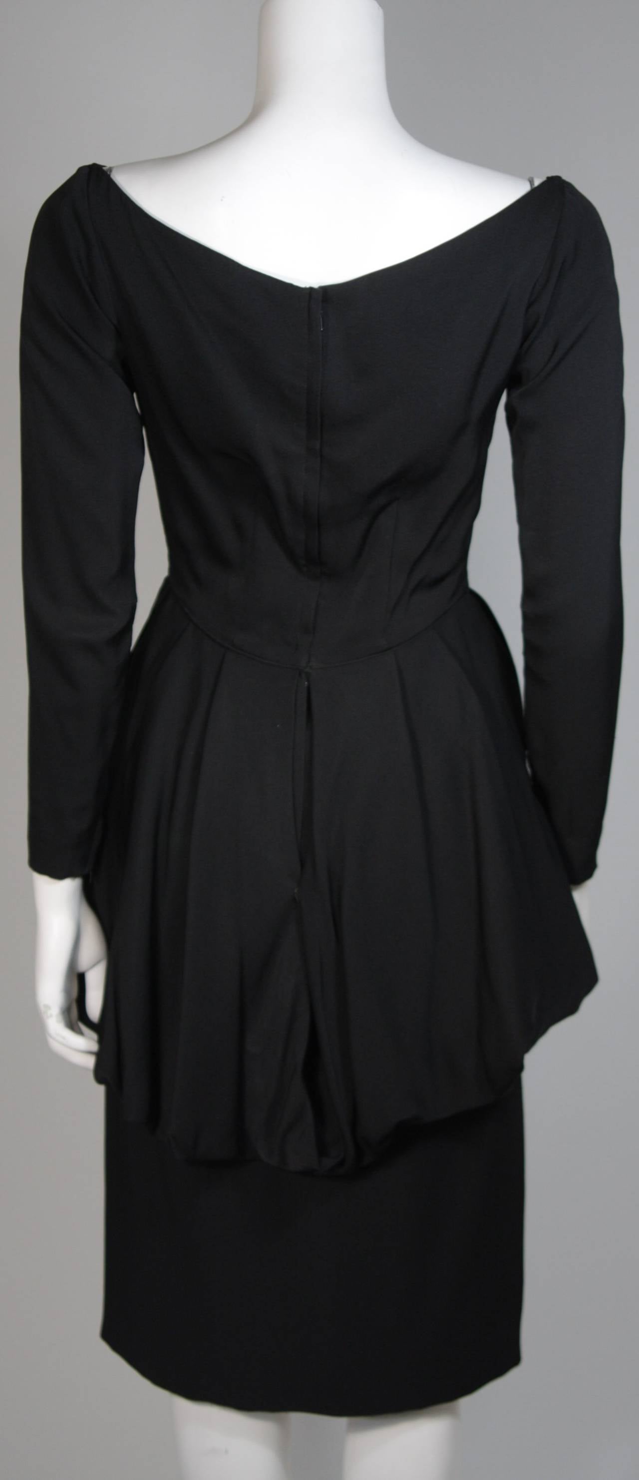Ceil Chapman 1950's Black Cocktail Dress with Draped Peplum Detail Size Small For Sale 5