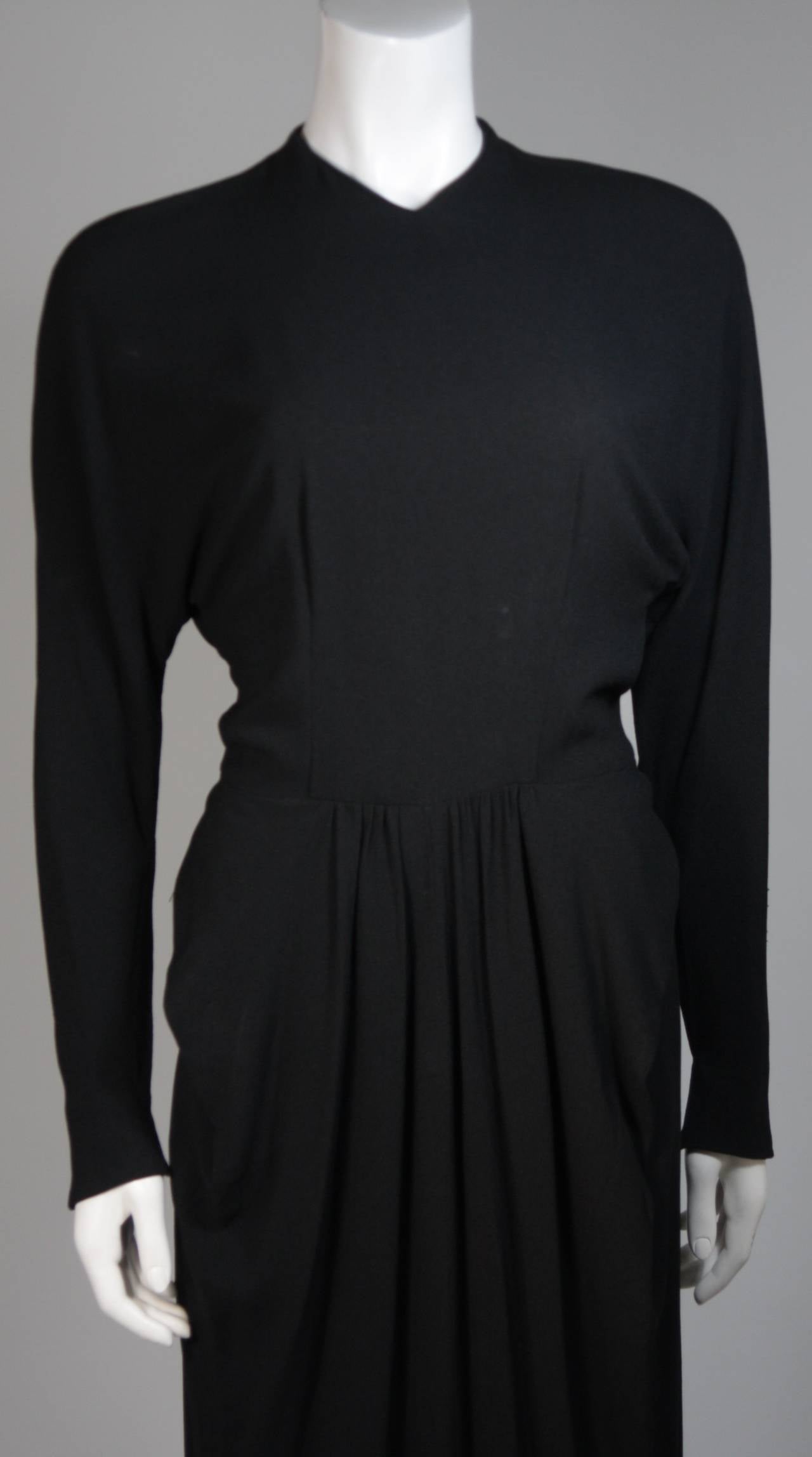 Ceil Chapman Draped Black Silk Crepe Gown Size Small In Excellent Condition For Sale In Los Angeles, CA