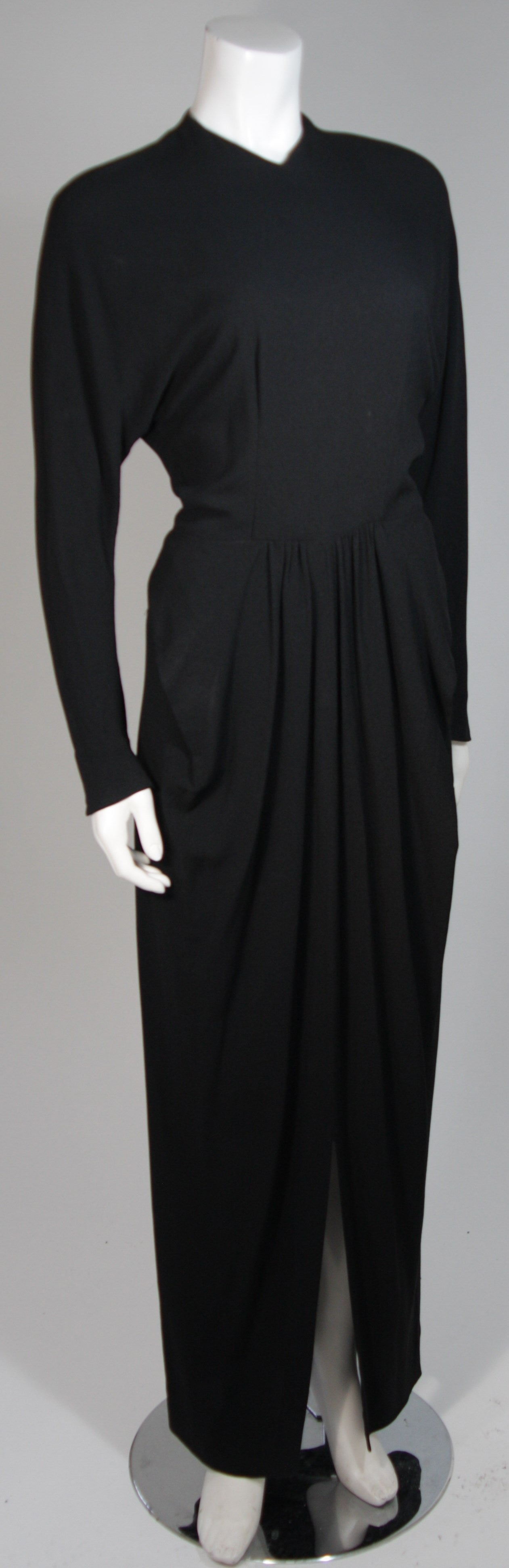Women's Ceil Chapman Draped Black Silk Crepe Gown Size Small For Sale