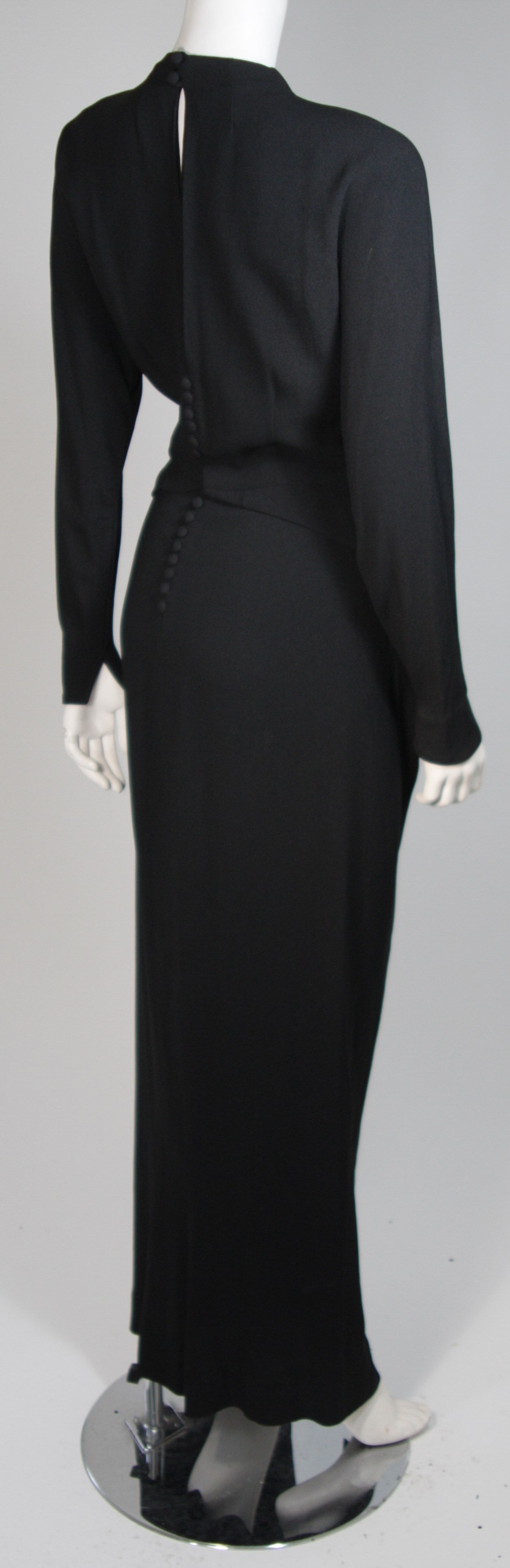 Ceil Chapman Draped Black Silk Crepe Gown Size Small For Sale 2