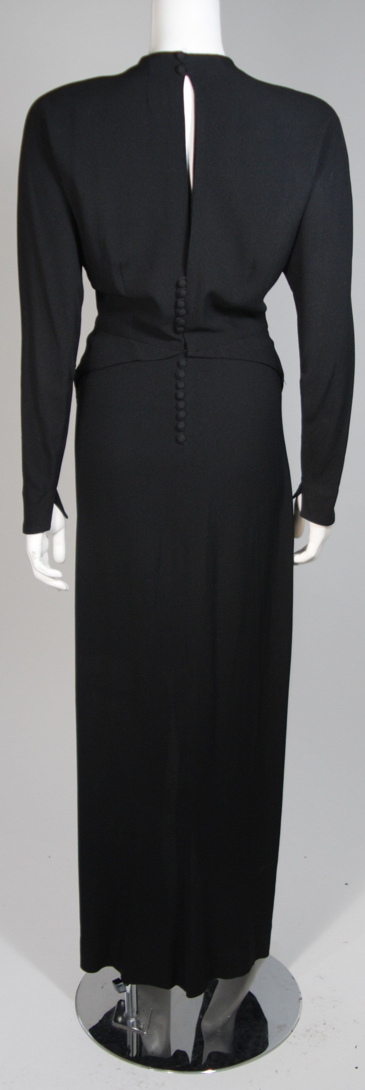 Ceil Chapman Draped Black Silk Crepe Gown Size Small For Sale 3