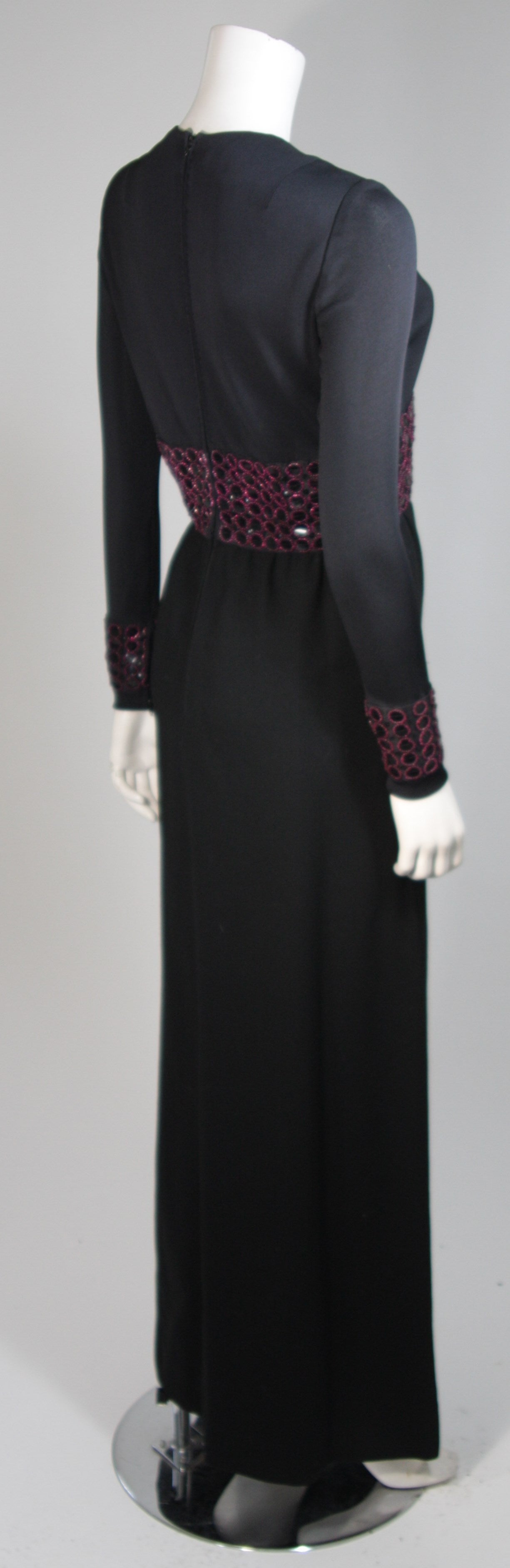 Chester Weinberg Black Long Sleeve Gown With Beaded Waist Size S M For Sale 2