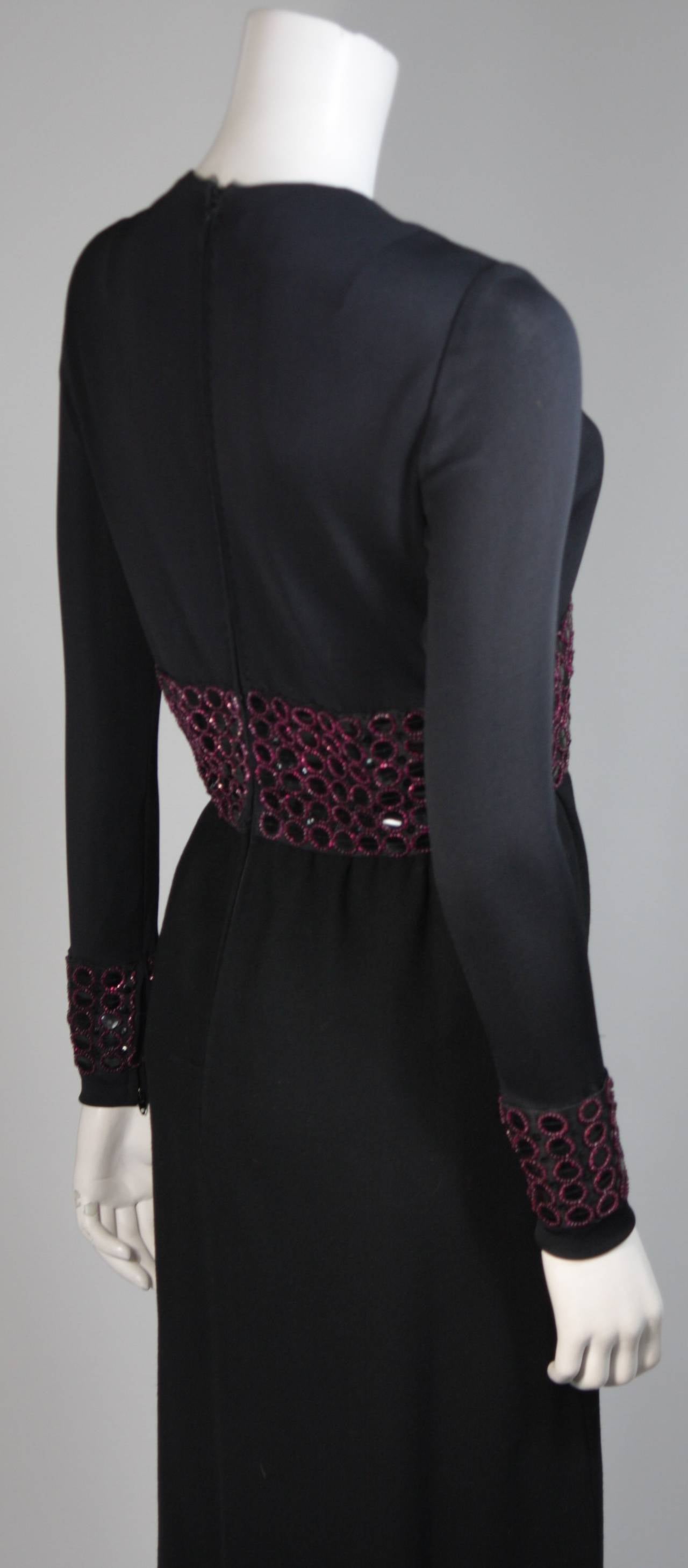 Chester Weinberg Black Long Sleeve Gown With Beaded Waist Size S M For Sale 1