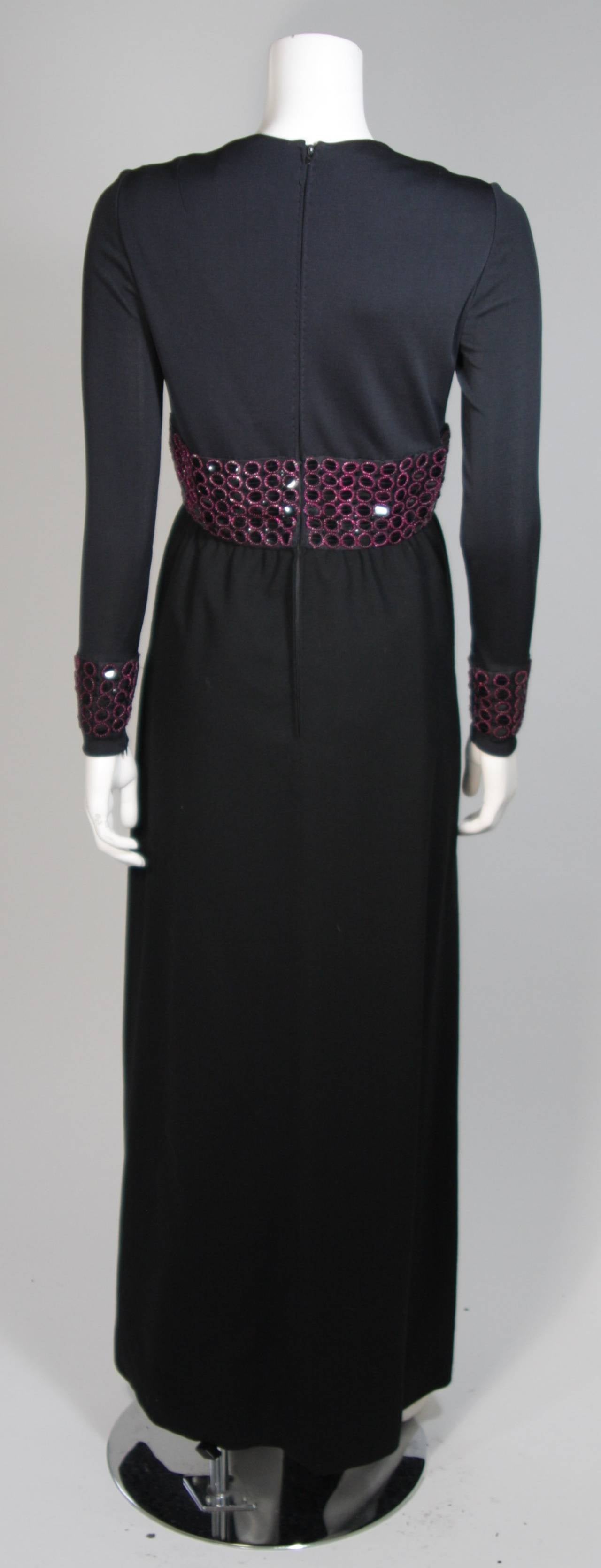 Chester Weinberg Black Long Sleeve Gown With Beaded Waist Size S M For Sale 3