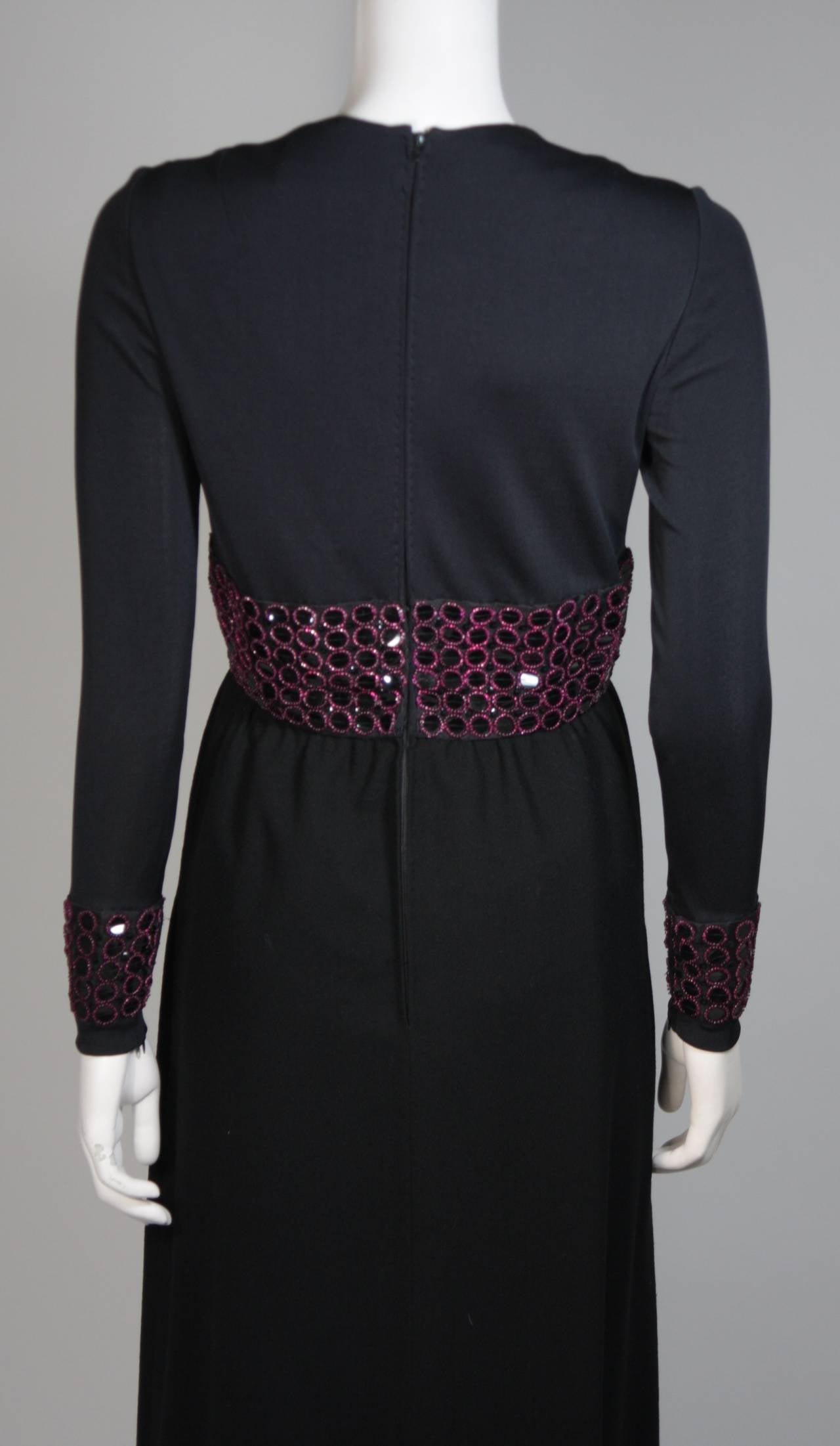 Chester Weinberg Black Long Sleeve Gown With Beaded Waist Size S M For Sale 4