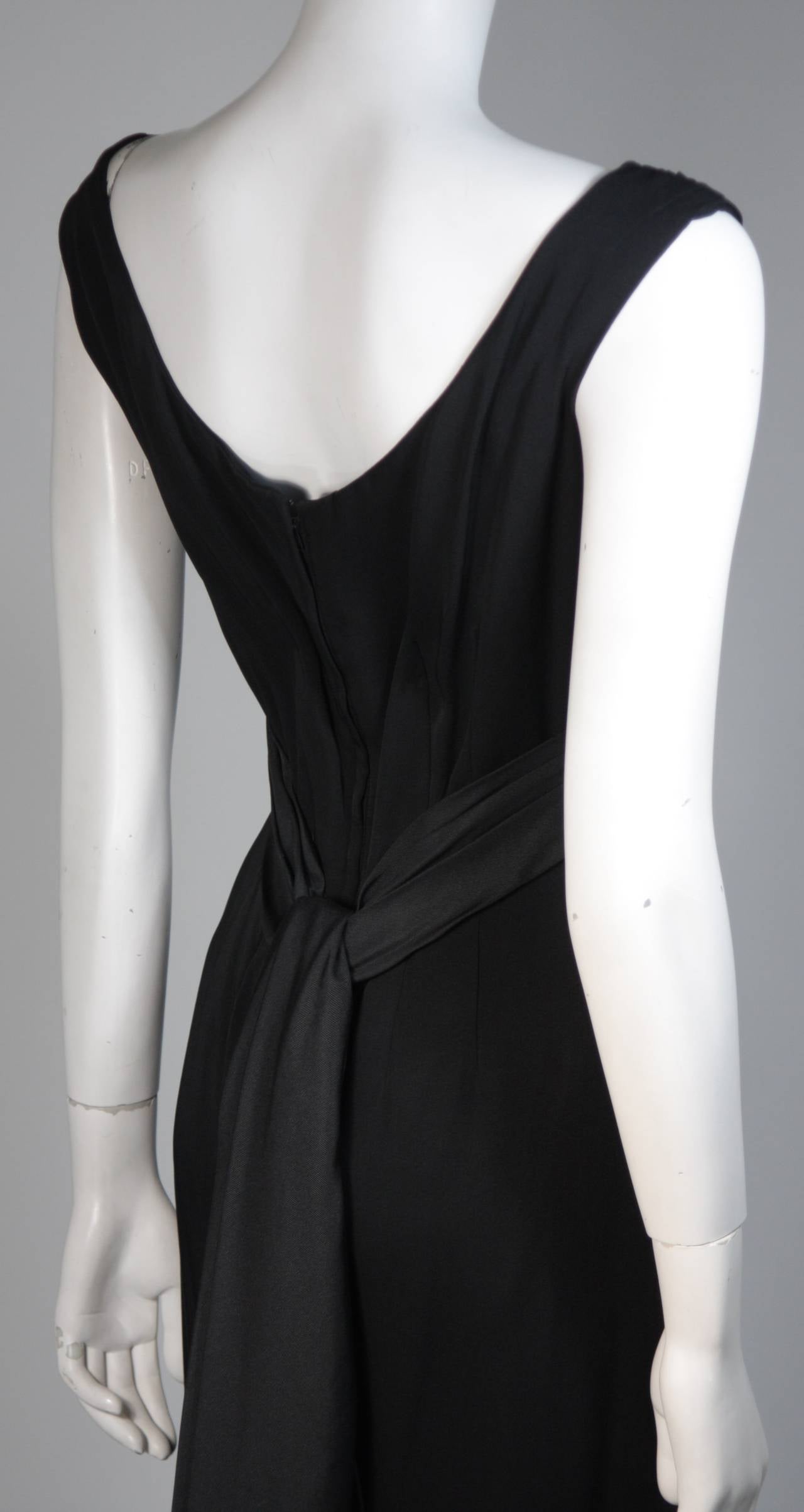 Ceil Chapman 1950's Black Cocktail Draped Cocktail Dress Size S For Sale 2